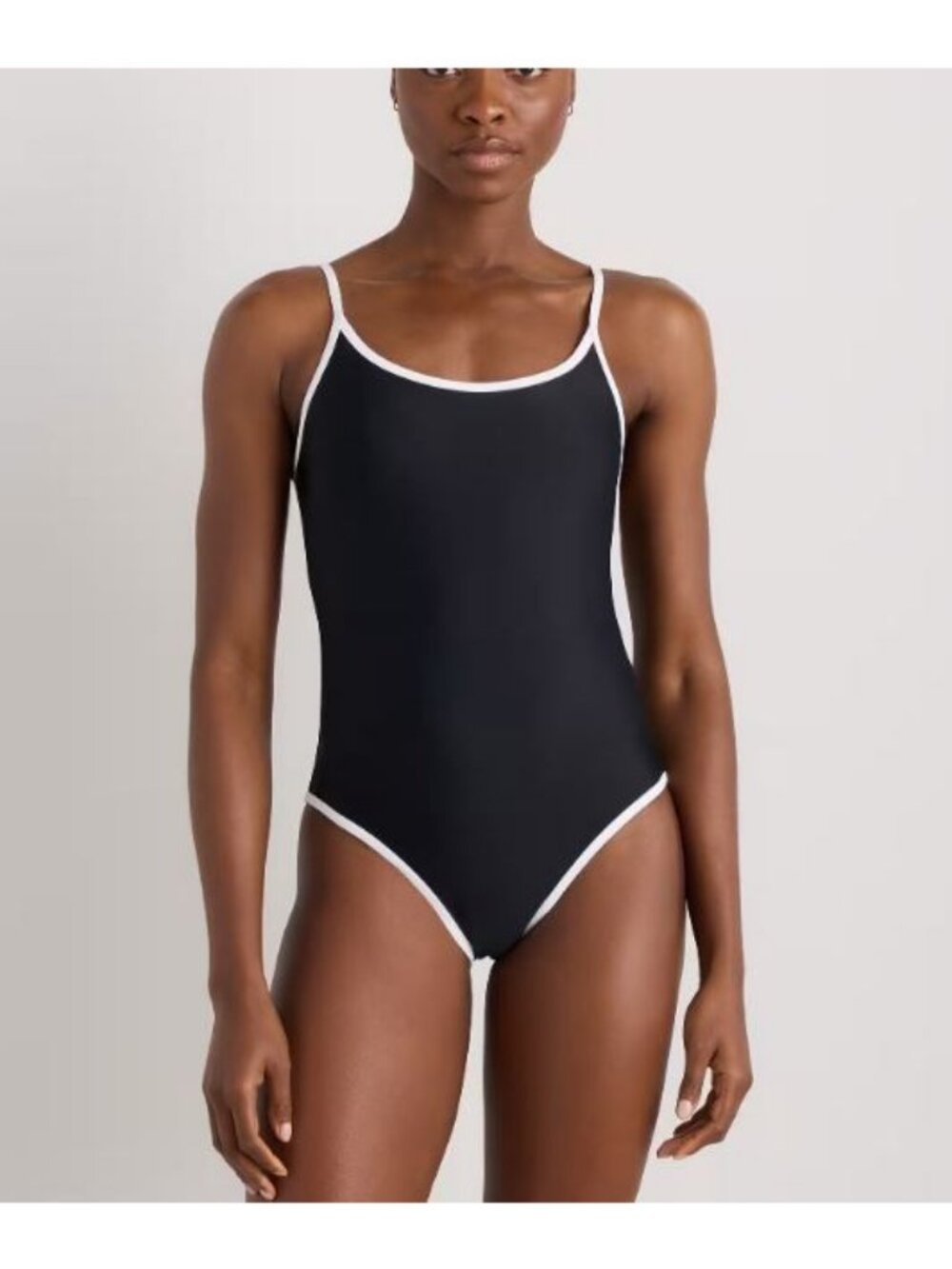 Quince Black One-Piece Swimsuit with White Trim